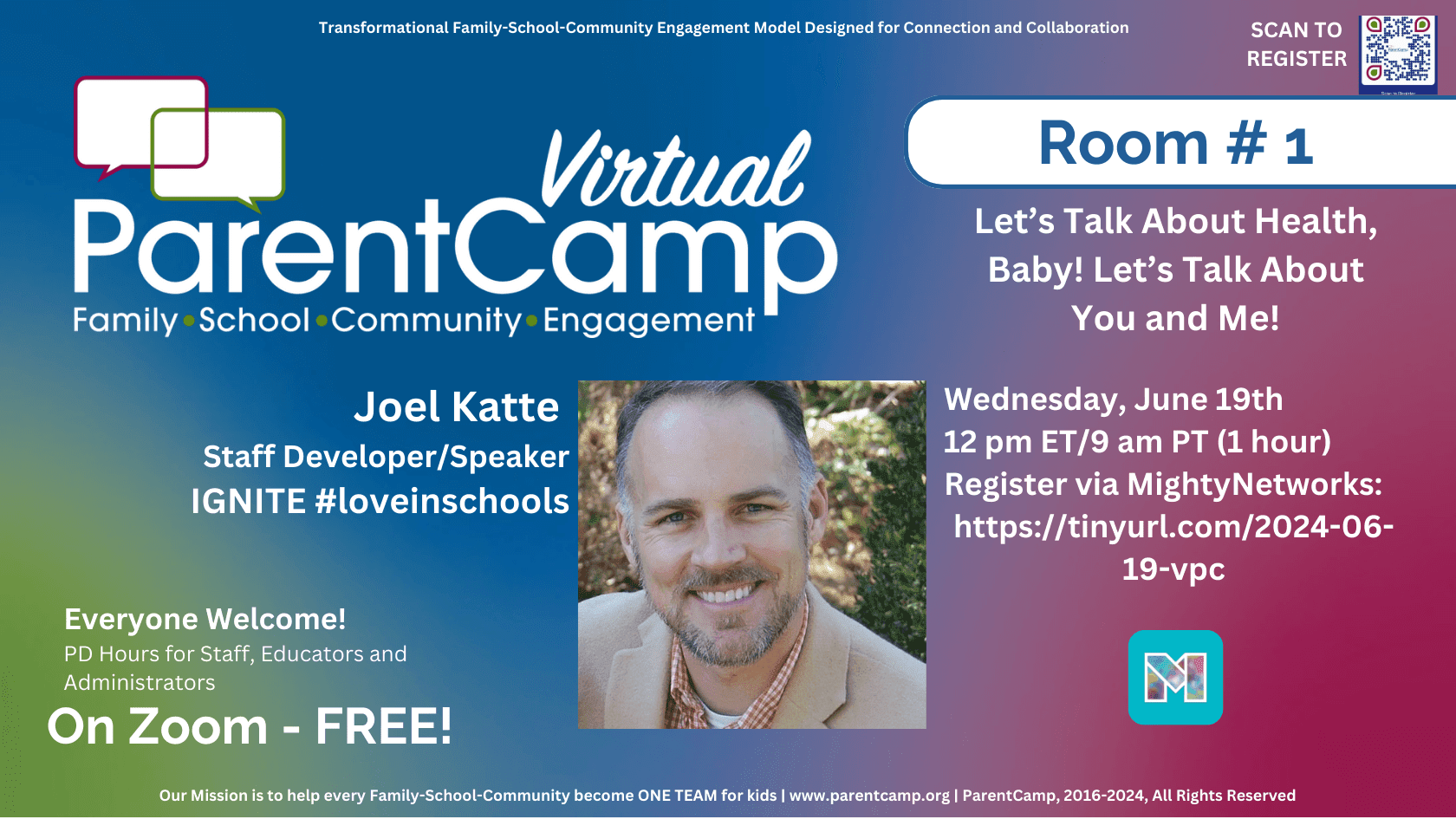 Image of Joel and his topic at National Virtual ParentCamp