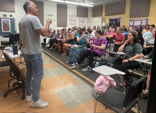 Photo of Joel speaking at EdCamp 2024